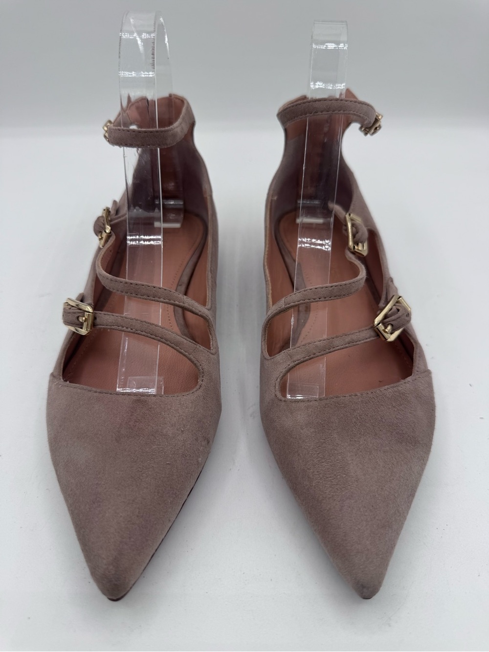 Sigerson Morrison Taupe Suede Pointed-Strap Flats sz6.5
